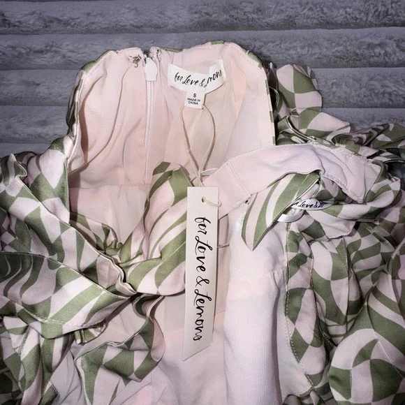 For Love & Lemons Dress Women's Small Green Mini Bow Straps Boned FIt & Flare‎